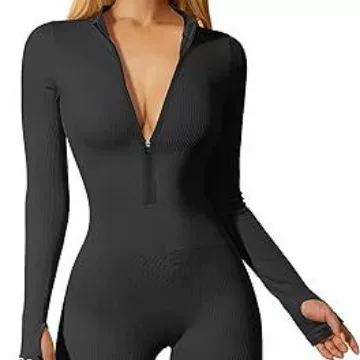 Amazon explosions 2023 European and American women's yoga jumpsuit exercise rib long sleeve front zipper sports jumpsuit