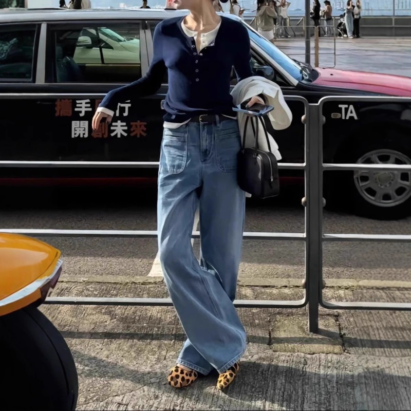 假两件上衣女亨利领长袖T恤外穿秋针织衫打底衫|undefined