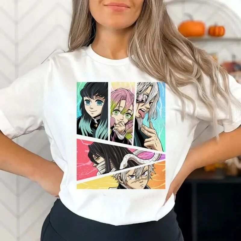 Women's Tanjiro Cartoon Graphic T-Shirt Japanese Anime Manga T-Shirt Demon Slayer T-Shirt Women's Aesthetic Clothing