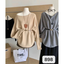 2025冬季新款韩系一字领蝙蝠袖纯色修身显瘦针织衫女秋季新款毛衣