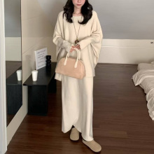 欧美女装跨境货源秋冬搭配一整套慵懒风毛衣＋针织半身裙两件套装