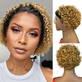 13x1 Front Lace Pixie Cut Human hair Short curly Lace Wigs