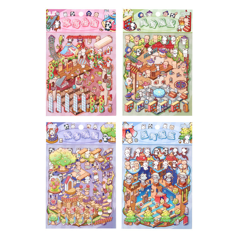 Rainbow Fortress 3D pegatinas impermeables transparentes estereoscópicas pegatinas paisajísticas para niños dibujos animados miniaturizados pegatinas descomprimidas