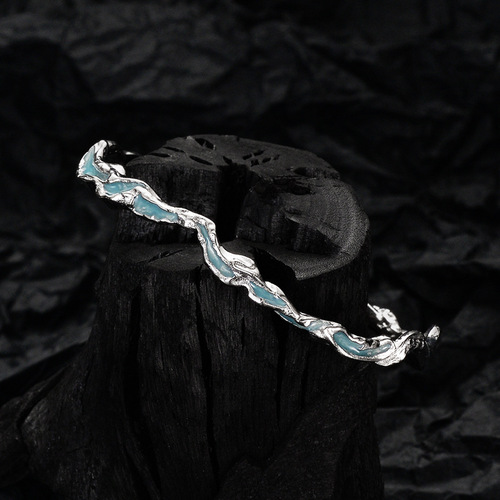 S2062 Mint Blue Cold Wind Texture S925 Sterling Silver Bracelet Ice Lake Series Epoxy Hand Accessories for Women High-end