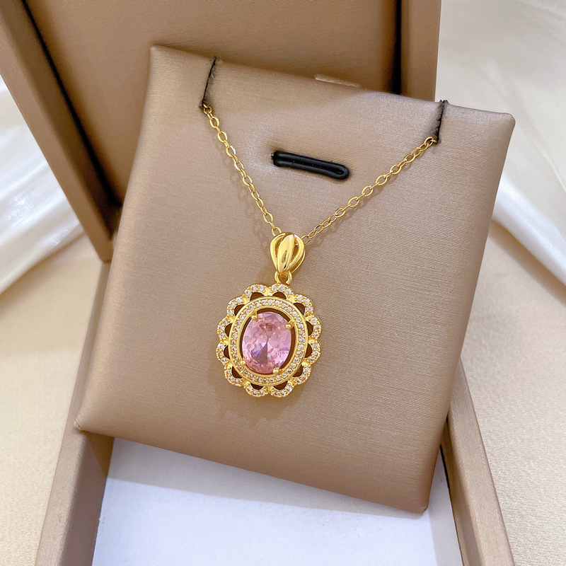 Full Diamond Egg Necklace Luxury Titanium Steel Collarbone Chain_voghion.com