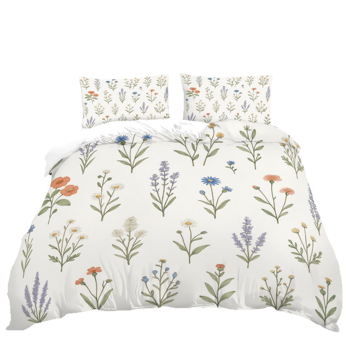 Funda de edredón floral fresca pequeña transfronteriza Estilo pastoral Ropa de cama floral pequeña Funda de edredón cepillada Juego de tres piezas JIT