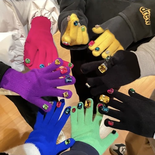  personality creative DIY finger-pointing colored diamond knitted gloves gemstone with diamonds and diamonds Thanos manicure gloves