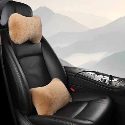 Rabbit Plush Car Waist Pillow — Waist support - bean-paste-color-1-headrest-1-lumbar-support