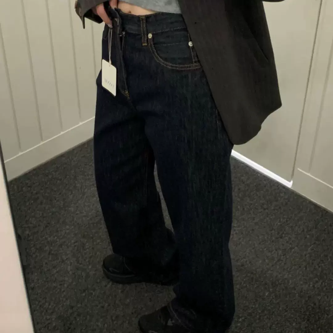 现货2025秋季新韩国东大门tan*at复古高腰显瘦原色牛仔裤阔腿裤女