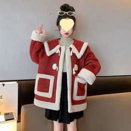 外套秋冬洋气皮毛一体棉衣2025加厚羊羔毛新款女童翻领加绒中大童