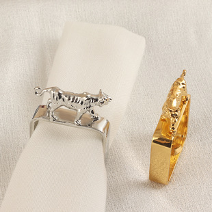 Amazon new creative tiger square napkin ring niche high-end hotel table napkin buckle in stock wholesale