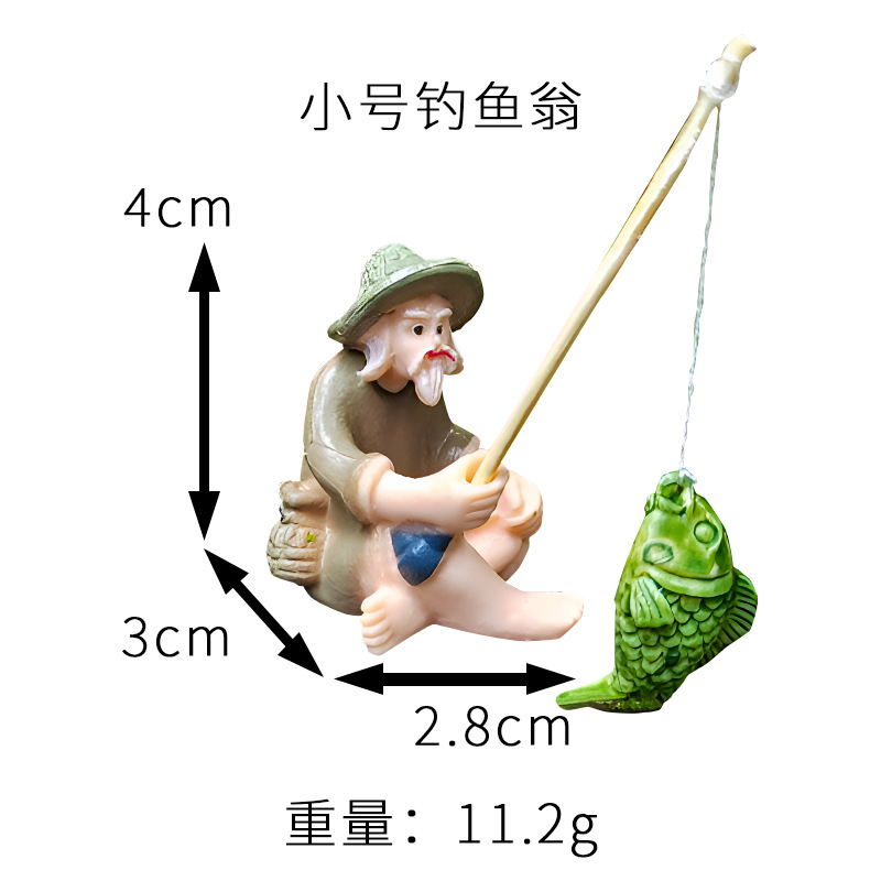 Adorno de Jardinería para Pecera Pequeña, Diseño de Anciano Pescador, Decoración de Jiang Taigong, Maceta, Adorno Creativo de Pescador