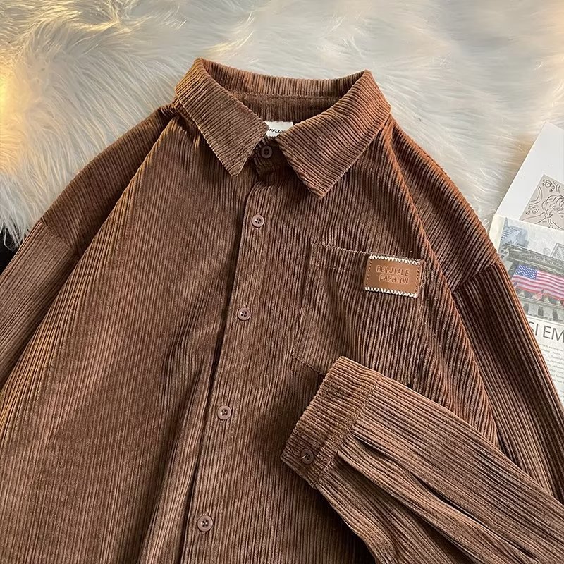 Camisa de todo fósforo estilo Harajuku otoño e invierno retro camisa de manga larga para hombre bf marca de moda casual suelta simple y hermosa chaqueta
