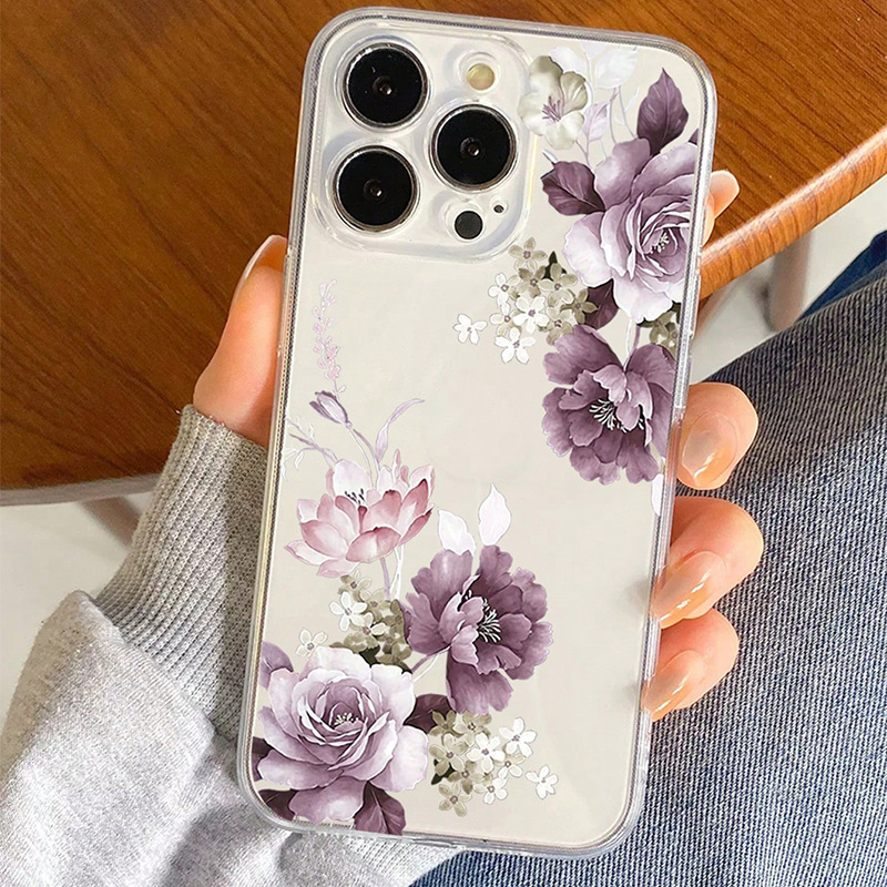 Chinese Style Floral Phone Case Suitable for Apple 16 Pro Max, iPhone 17, iPhone 14 Full Coverage, Transparent, Anti-Drop for iPhone 13, 15, 11