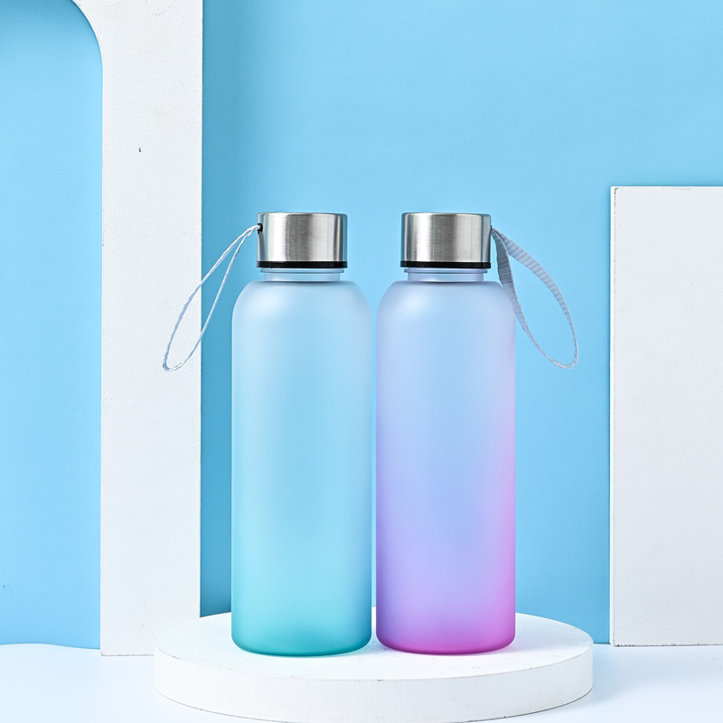 New Arrival Gradient Small-Capacity Plastic Cup with Stainless Steel Lid, Matte Finish, and Adjustable Strap—Perfect for Students of All Genders!