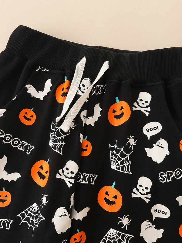 秋のクロスボーダーサプライボーイズ長袖スーツヨーロッパとアメリカンスタイルのハロウィンカボチャプリントニットコットンパンツ2点セット|undefined