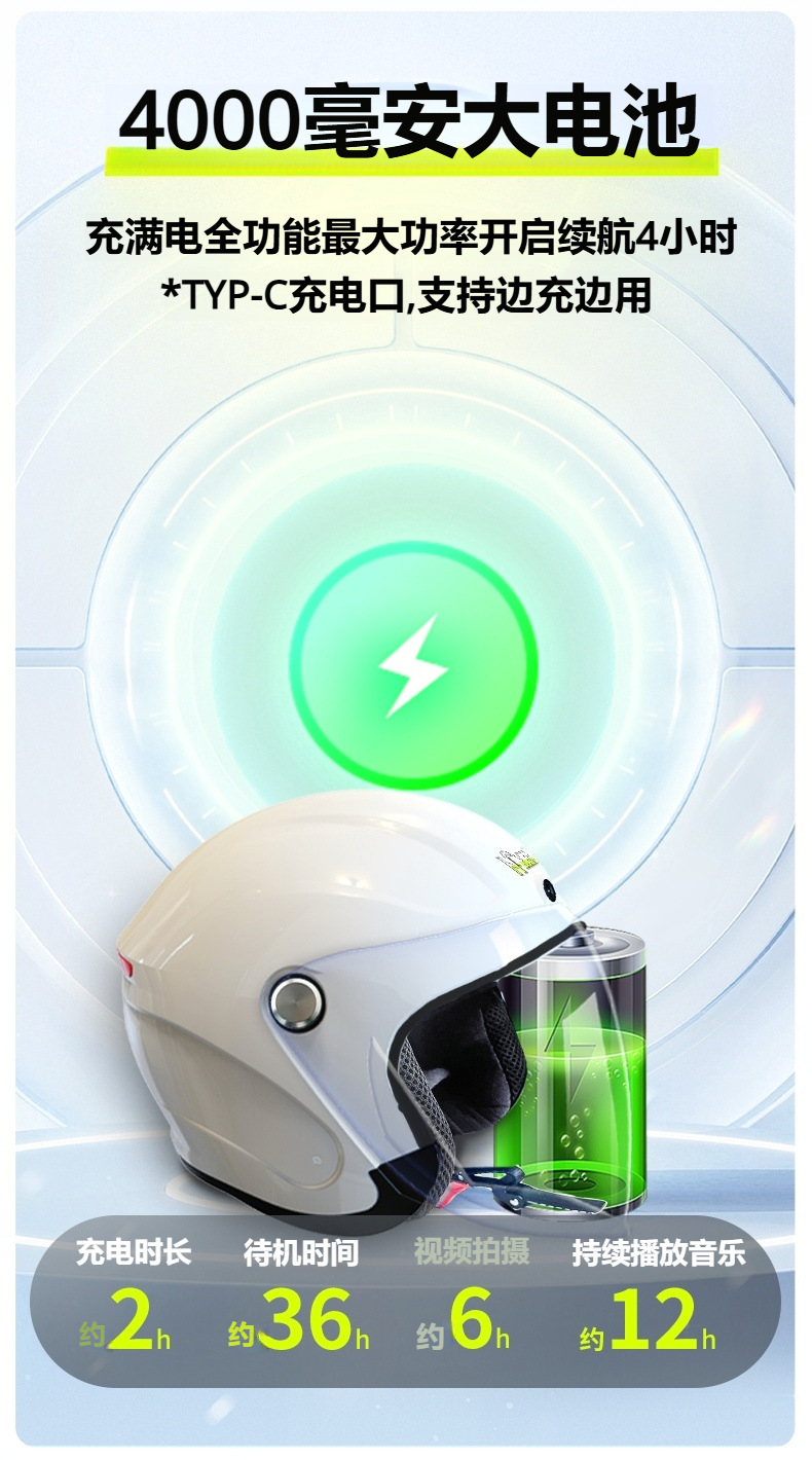 Helmet motorcycle electric vehicle riding with dash cam Bluetooth fan 3C certified 3/4 smart helmet