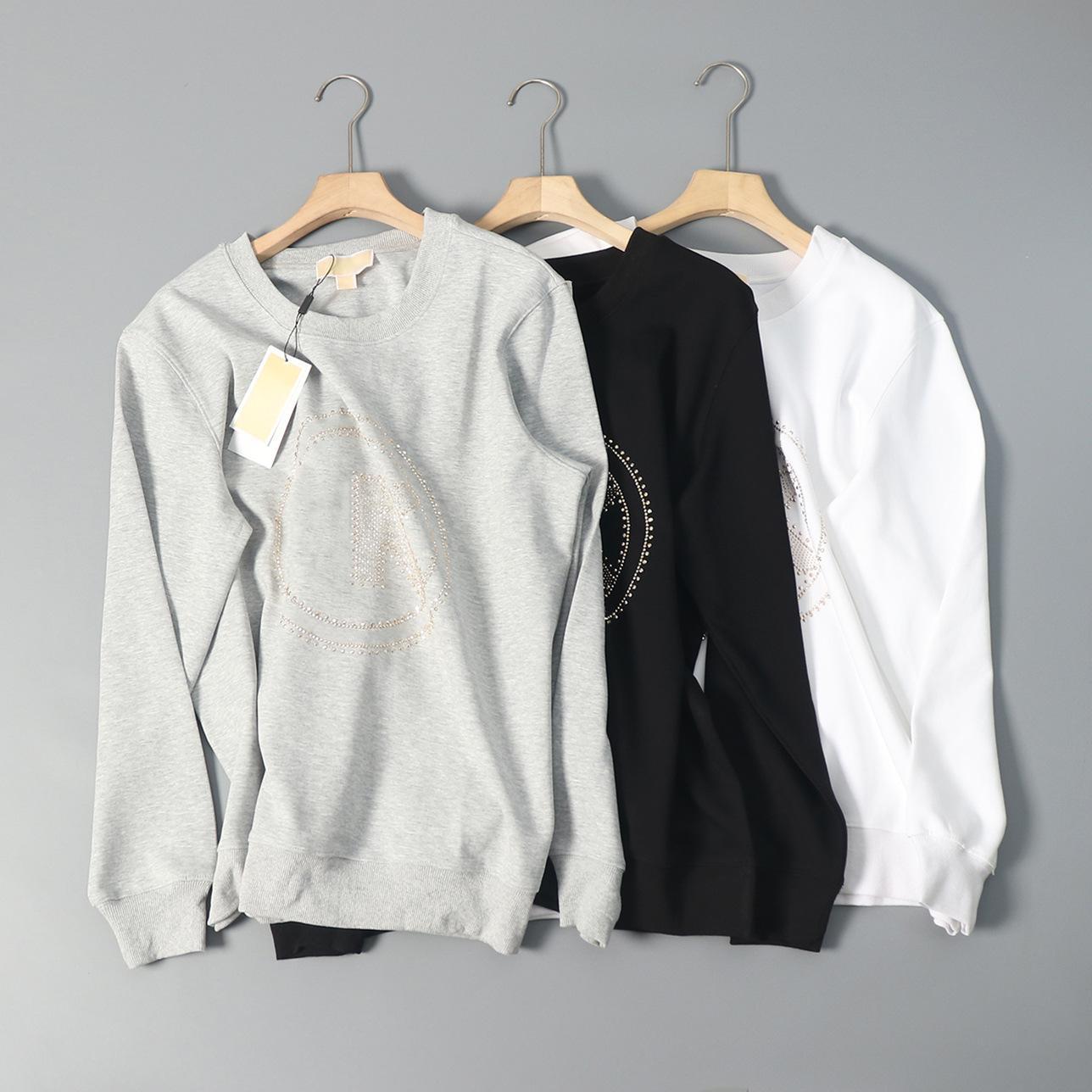 2025 New Style for Men and Women, Couple Style Diamond-Encrusted Large Letter Round Neck Sweatshirt