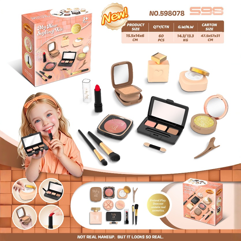Mother & Kids Non-Toxic Pretend Makeup Toy Set Safe & Fun Role Play Cosmetics Kit With Colorless Blush & Mirror (Pink/Black/Blue/Purple, 17-Piece)_voghion.com