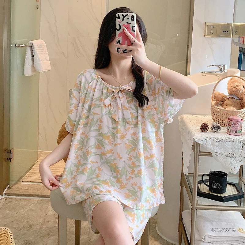Летний пижама с короткими рукавами женский тонкий хлопковый шелковый халат