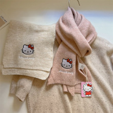 正版三丽鸥hellokitty针织毛线围巾女冬季加厚保暖日系含羊毛围脖