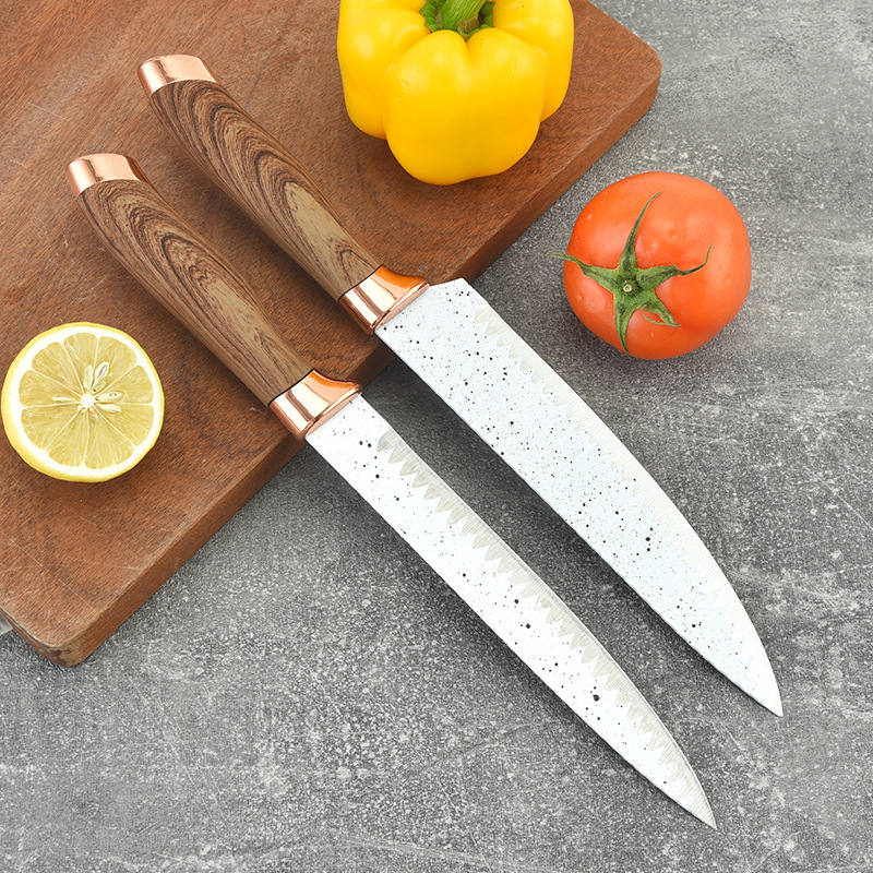 Inventario al por mayor mango de madera de seis piezas con cuchillo de cuchillo conjunto de cuchillo de cocina cuchillo de pan cuchillo de frutas conjunto de combinación