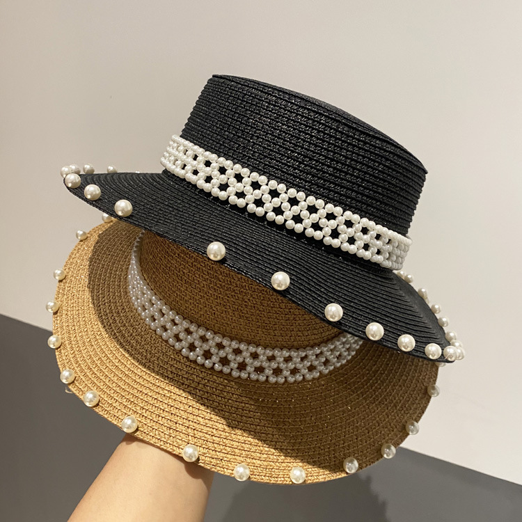 Sombrero De Paja De Perlas De Protección Solar De Ala Grande Retro De Verano display picture 1