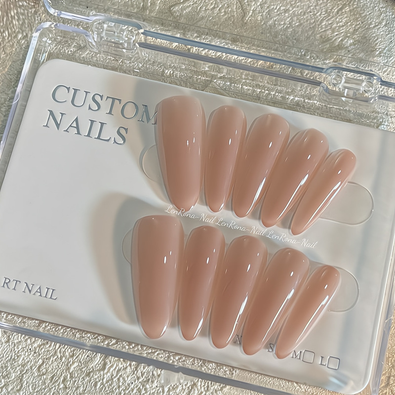 Handmade wear nail long patch manicure niche new high-grade solid color nude color white temperament nail