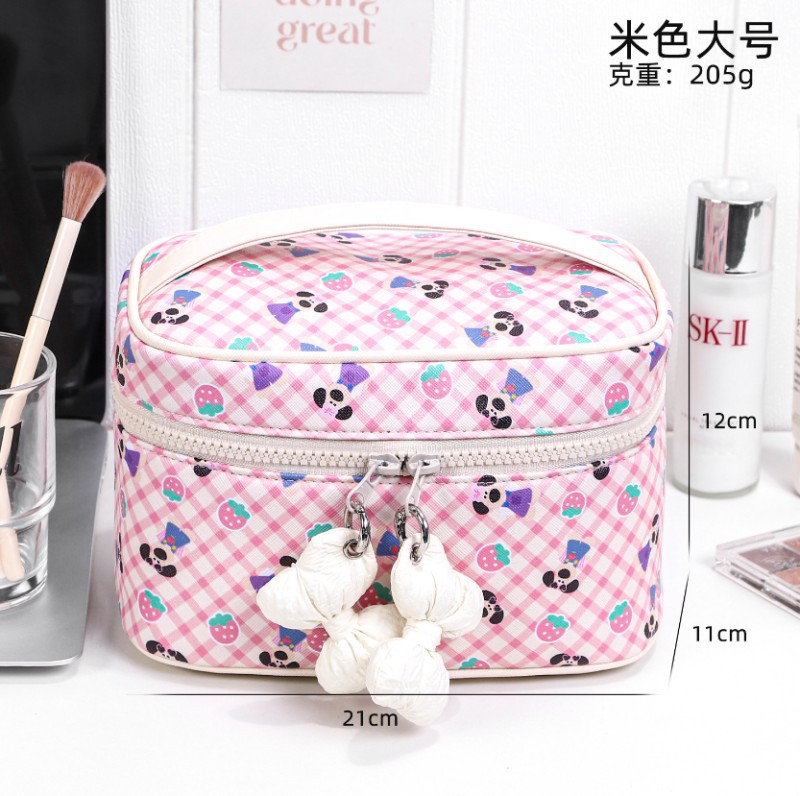 화장품 가방 - 귀여운 휴대용 대형 - 베이지