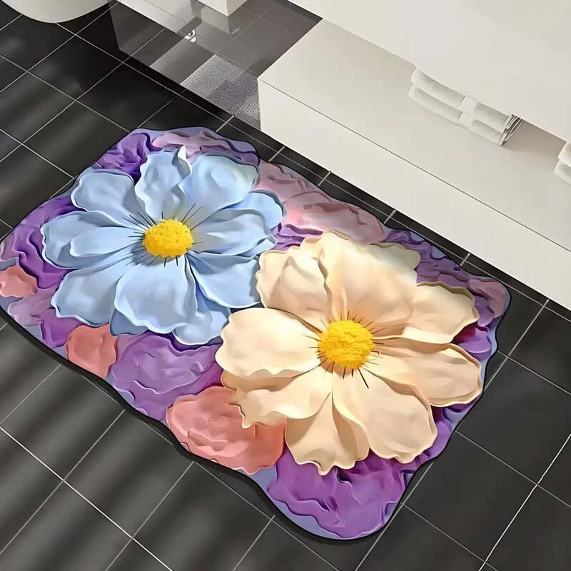 クロスボーダー珪藻泥フロアマット 3D ビジュアルフラワー浴室フロアマットトイレバスルームお手入れ簡単吸水性滑り止めマット|undefined