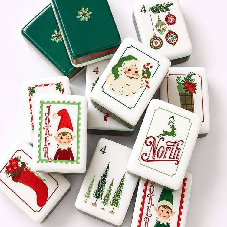 New acrylic red luxury Christmas American-style mahjong, cross-border American-style outdoor hand-played mahjong tiles wholesale