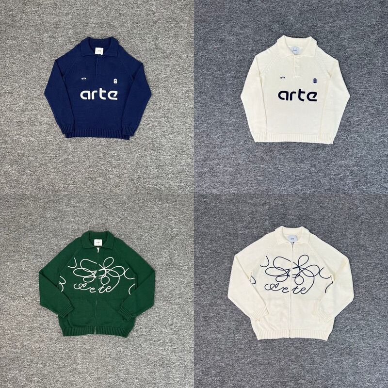 New European and American Trendy Brand Arte Padrino Letter Jacquard Knitwear Loose Men's and Women's Lapel Long-Sleeved Knitwear Trendy