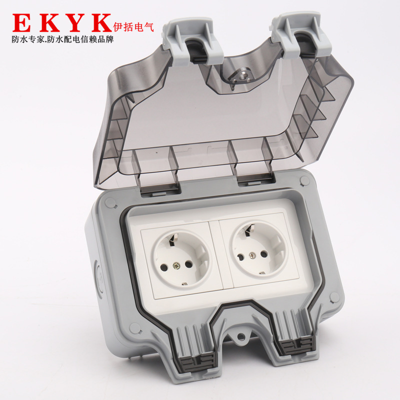 Outdoor waterproof socket IP66 German-style two-position wall European-style German standard double outdoor surface-mounted rain-proof charging socket