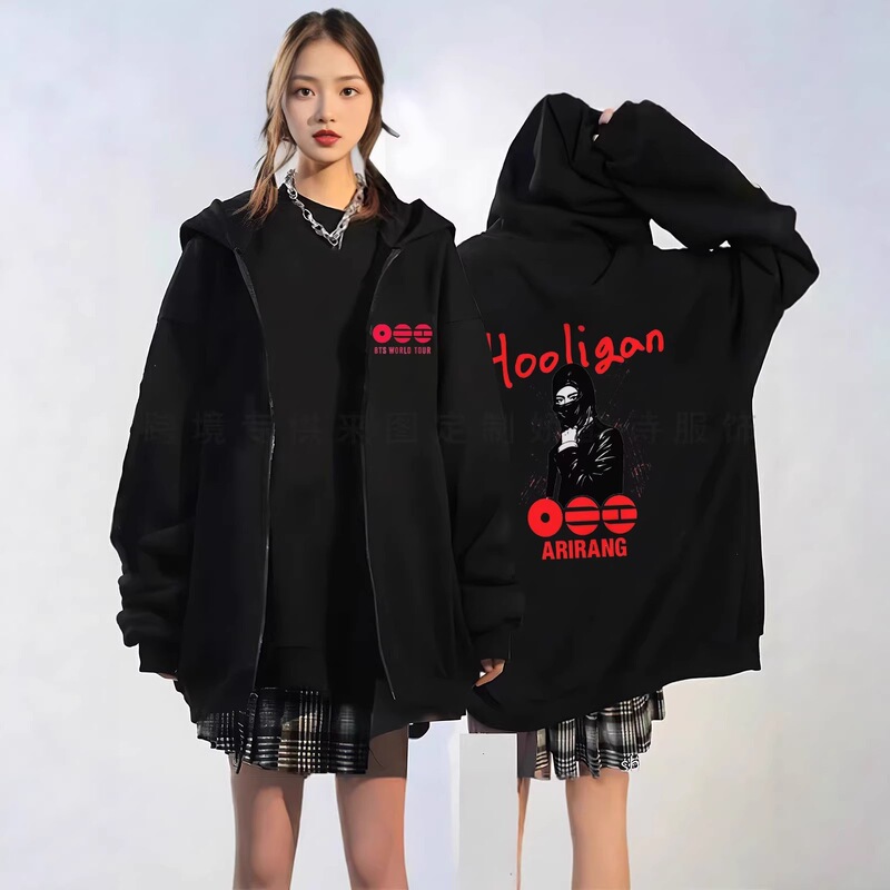 Bts Min Yoongi Hooligan Masked Figure Zipper Hoodie Loose Casual Cardigan Outerwear Bts Min Yoongi Hooligan Masked Figure Zipper Hoodie Loose Casual Cardigan Outerwear