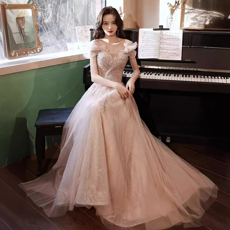 Evening Dress for Women, Wedding Bridesmaid Dress, High-End New Style, Can Be Worn Casually, Banquet Style, Elegant and Shiny Toast Dress for the Bride