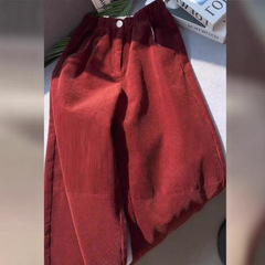 红色灯芯绒阔腿裤子女秋季2025新款今年流行爆款小个子宽松直筒裤