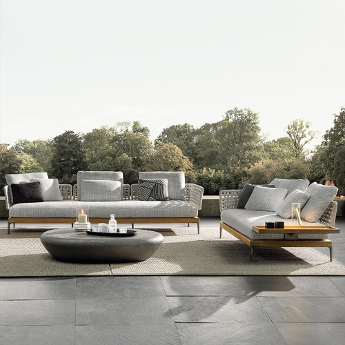 Outdoor rattan sofa set terrace outdoor courtyard open-air garden villa sun protection waterproof coffee table teak furniture