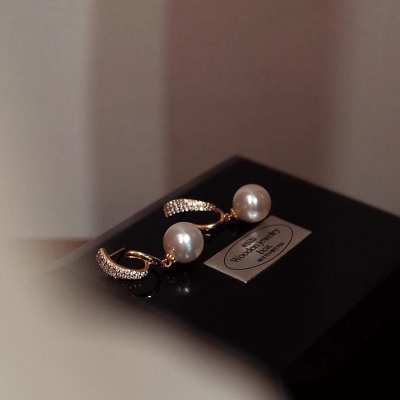 Elegant Micro-inlaid Zircon And Pearl Earrings For Women_voghion.com