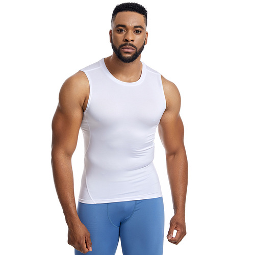 Cross-border sports vest for men, high elasticity breathable white tight-fitting garment, sweat-proof basketball running fitness quick-drying vest