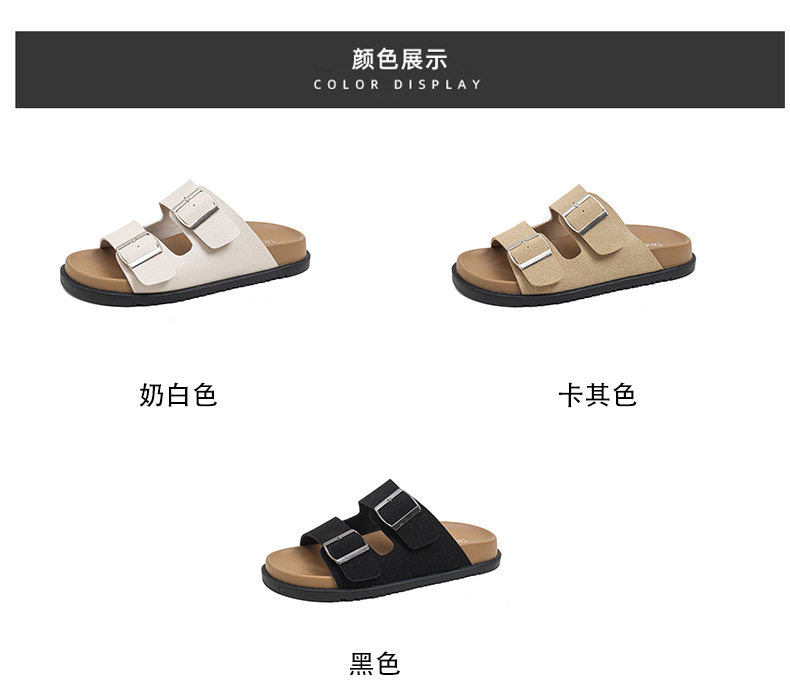 Dép sandal nữ quai ngang khóa đôi đế dày phong cách retro, mang ngoài trời — Màu Kaki, Màu trắng sữa, Màu đen chi tiết 5