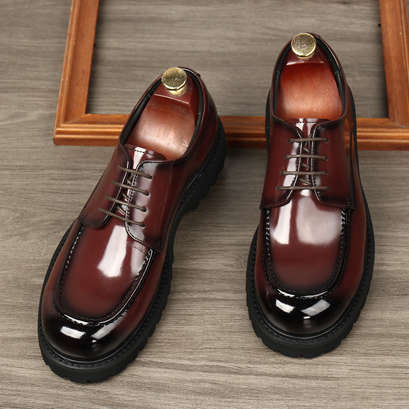 Cross-border Amazon Men's Shoes Leather Shoes Men's Thick-soled Dress British Derby Shoes Patent Leather Gloff Business Casual Shoes