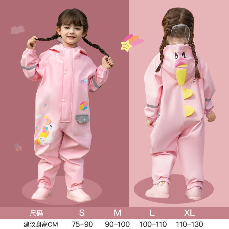 Children's Raincoat Boy Male All-In-One Kindergarten One-Piece Suit Full Body Waterproof Little Yellow Duck Waterproof Suit Thick Ins