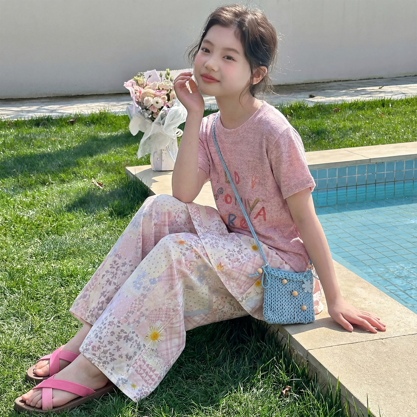 Summer children's fuchsia cartoon T-shirt, curtain, trousers, Korean style 3