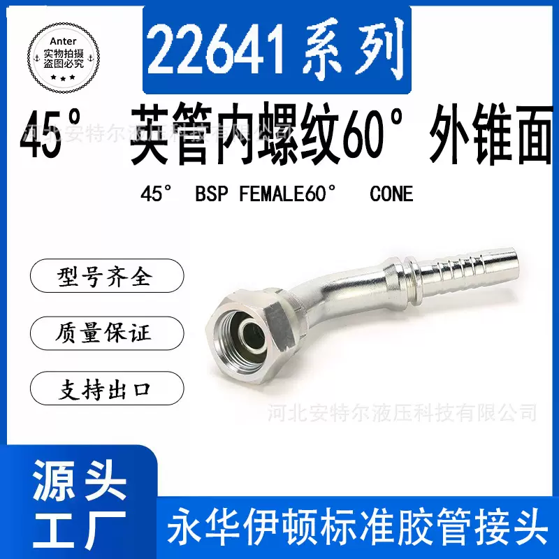 22641英制内螺纹60度外锥面BSP圆头D型球头液压油管配件胶管接头