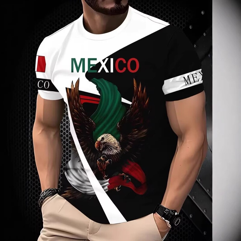 Cross-Border New Style Mexican Jersey Trendy 3D Printed Casual Men's Sports T-Shirt Wholesale Manufacturer Direct Sales