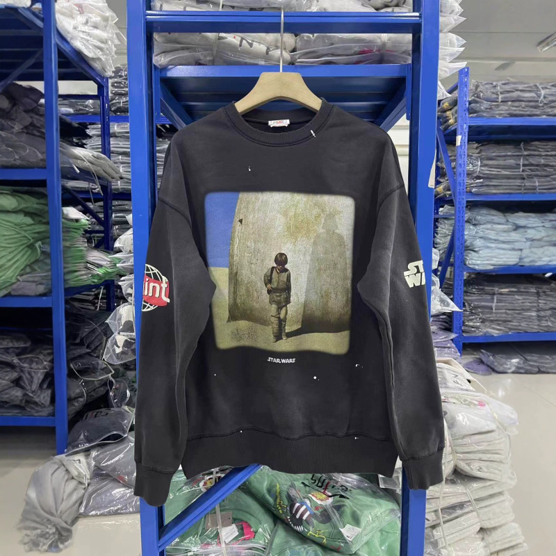 Saint Michael Collaboration Star Wars Vintage Washed Distressed Crewneck Sweatshirt for Men and Women Trendy