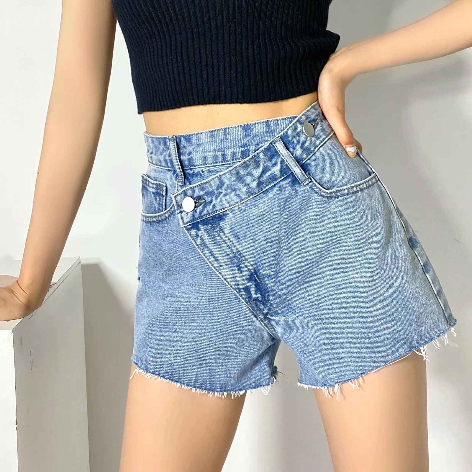 cross-waist loose wide-leg denim shorts NSAC51790