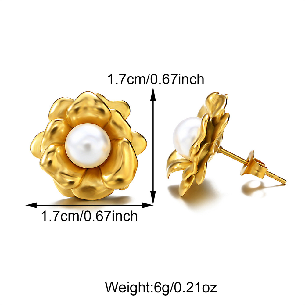 1 Paire Style IG Style Simple Forme C Fleur Abeille Placage Incruster Acier Inoxydable 304 Perle Zircon Des Boucles D'Oreilles Boucles D'Oreilles display picture 7