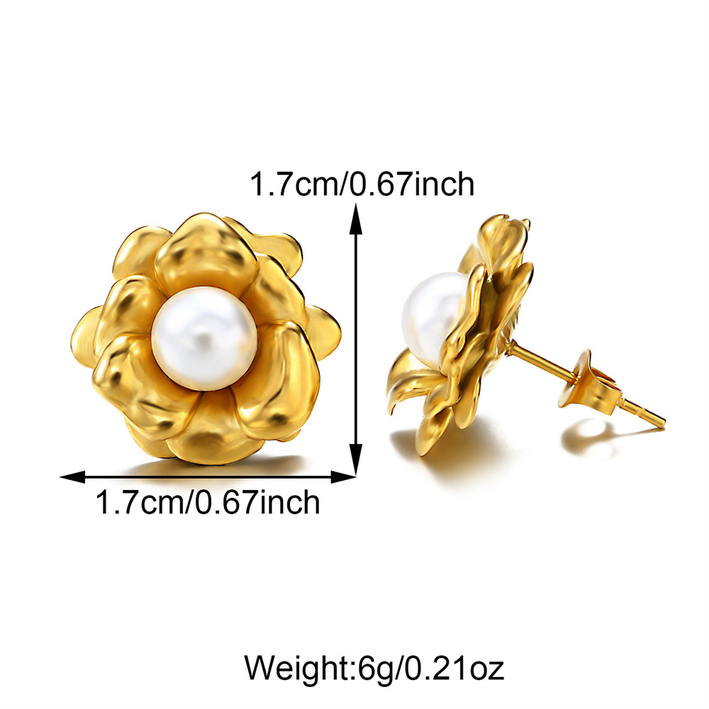 1 Pair IG Style Simple Style C Shape Flower Bee Plating Inlay 304 Stainless Steel Pearl Zircon Earrings Ear Studs display picture 7