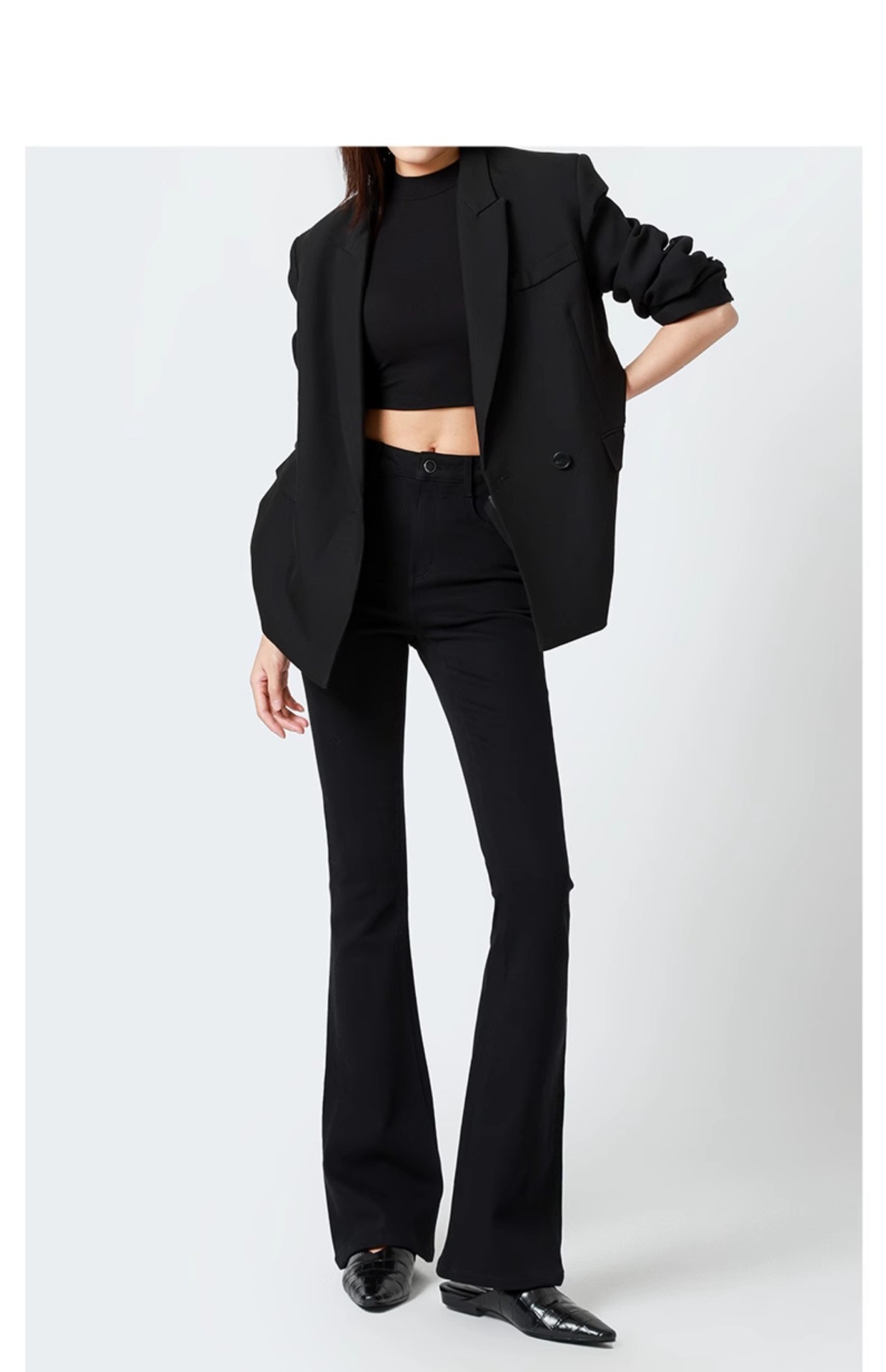 良い体型を強調！薄手の4方向ストレッチマイクロフレアジーンズ、女性用春物、小柄な方向け、スリムで細見えするパンツ。